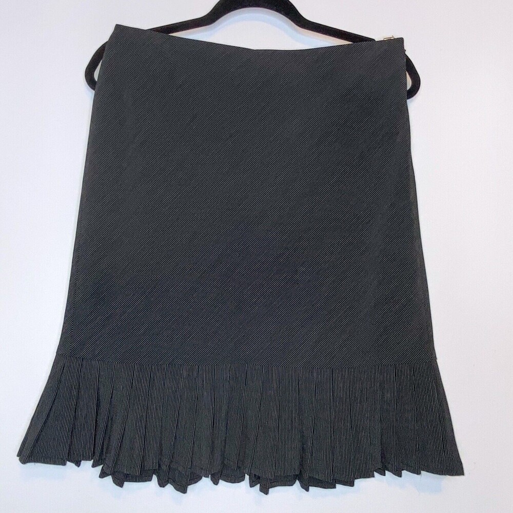 LOFT Petite 8P Wool Blend Pencil Skirt Black Pinstripe Ruffle Hem Career Office